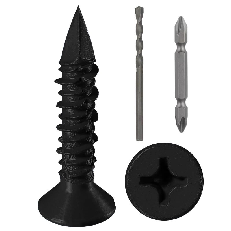 WenSilon(30 PCS) 1/4"" x1-1/4 Black Concrete Screw Anchor Black Flat Head for Anchoring to Masonry, Block or Brick Stucco - Image 1